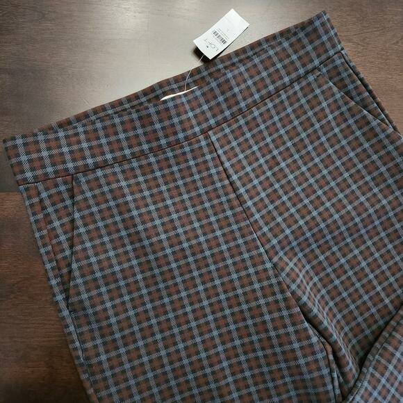 NWT Loft Pull On Straight Pants Plaid Ponte Size Large - Picture 2 of 5